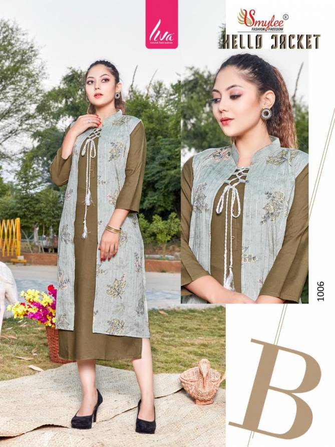 Smylee Hello Jacket Designer Party Wear Rayon Kurti With Jacket Collection